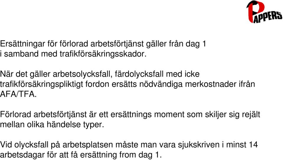 merkostnader ifrån AFA/TFA.