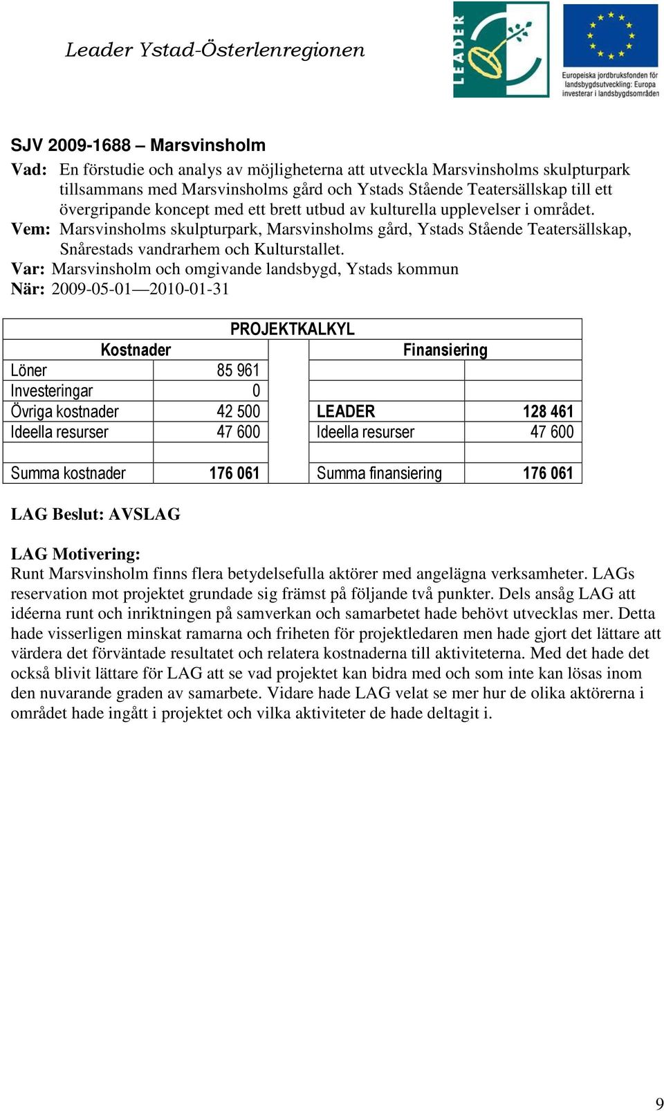 Vem: Marsvinsholms skulpturpark, Marsvinsholms gård, Ystads Stående Teatersällskap, Snårestads vandrarhem och Kulturstallet.