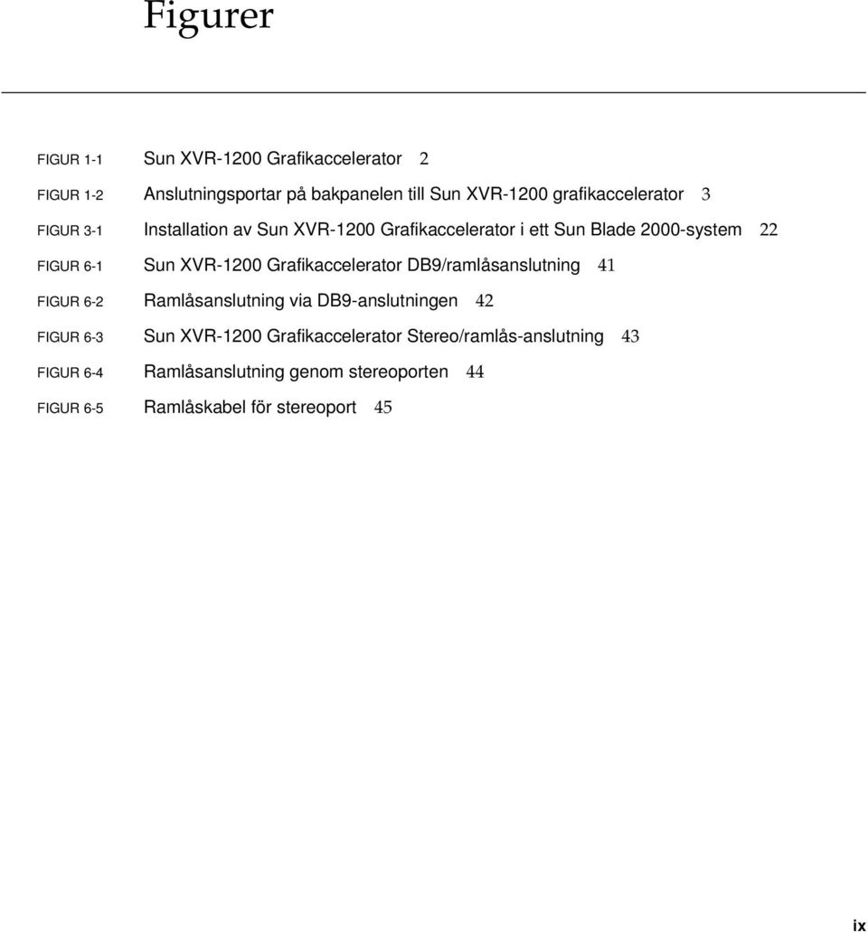 XVR-1200 Grafikaccelerator DB9/ramlåsanslutning 41 FIGUR 6-2 Ramlåsanslutning via DB9-anslutningen 42 FIGUR 6-3 Sun