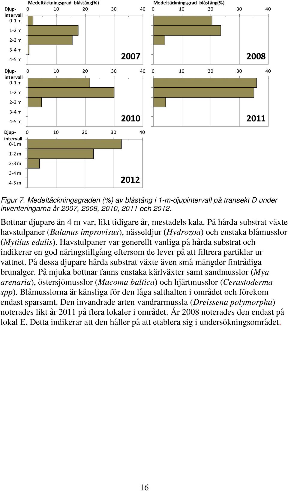 Medeltäckningsgrad blåstång(%) 0 10 20 30 40 2008 Medeltäckningsgrad vegetation (%) 0 10 20 30 40 2011 Figur 7.