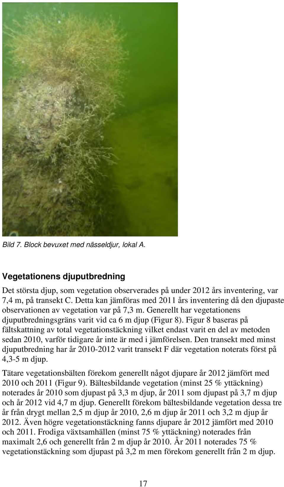 Figur 8 baseras på fältskattning av total vegetationstäckning vilket endast varit en del av metoden sedan 2010, varför tidigare år inte är med i jämförelsen.