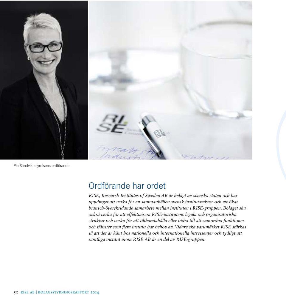 Bolaget ska också verka för att effektivisera RISE-institutens legala och organisatoriska struktur och verka för att tillhandahålla eller bidra till att samordna funktioner och