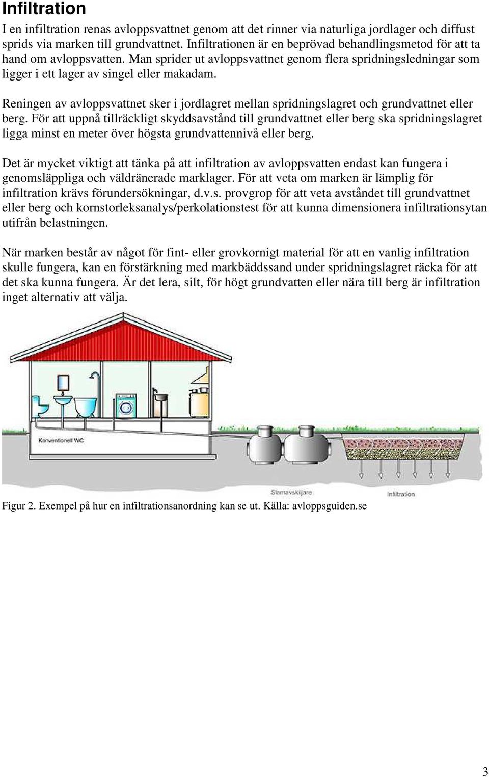 Reningen av avloppsvattnet sker i jordlagret mellan spridningslagret och grundvattnet eller berg.