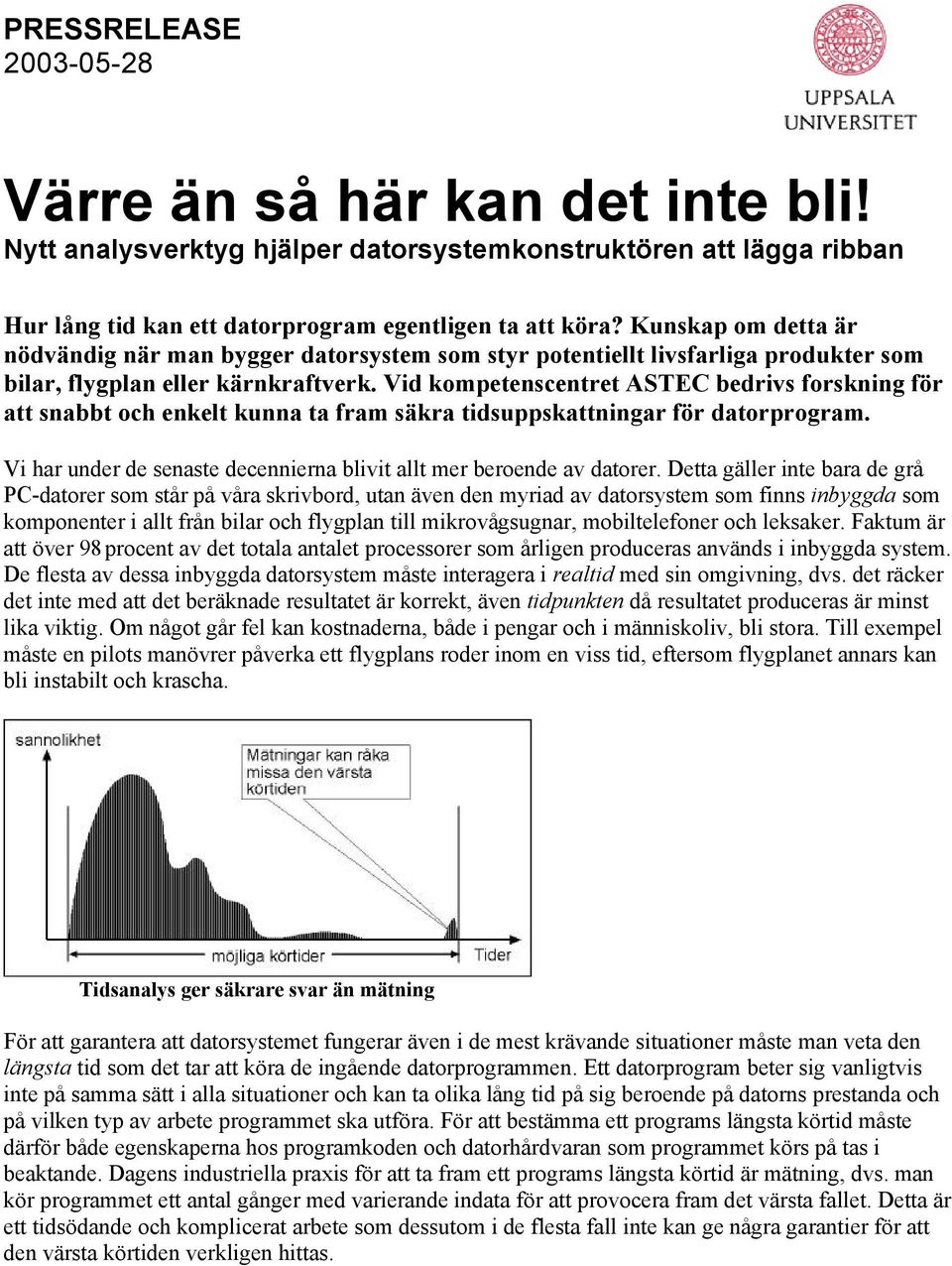 Vid kompetenscentret ASTEC bedrivs forskning för att snabbt och enkelt kunna ta fram säkra tidsuppskattningar för datorprogram. Vi har under de senaste decennierna blivit allt mer beroende av datorer.