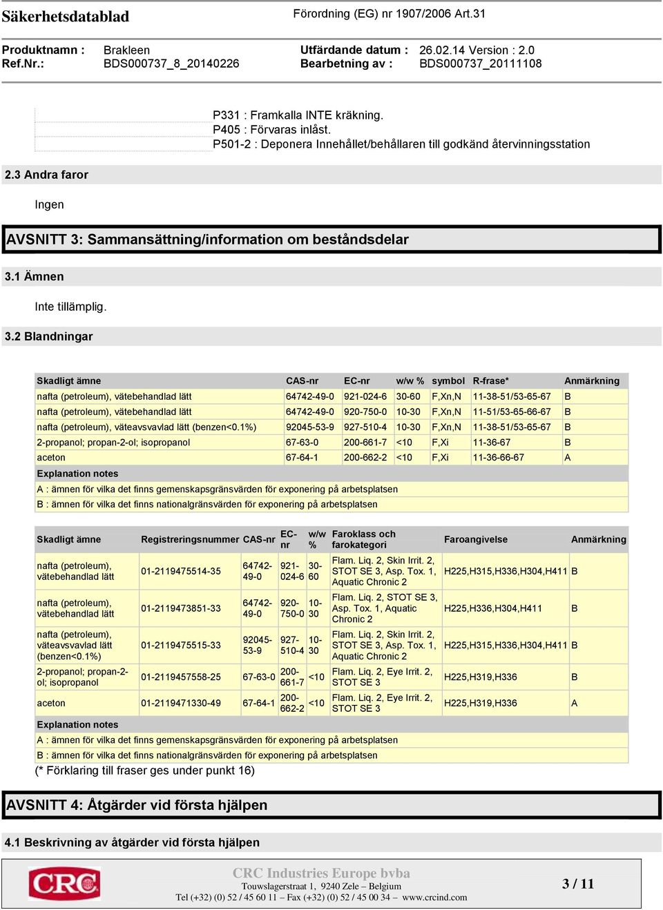 Sammansättning/information om beståndsdelar 3.