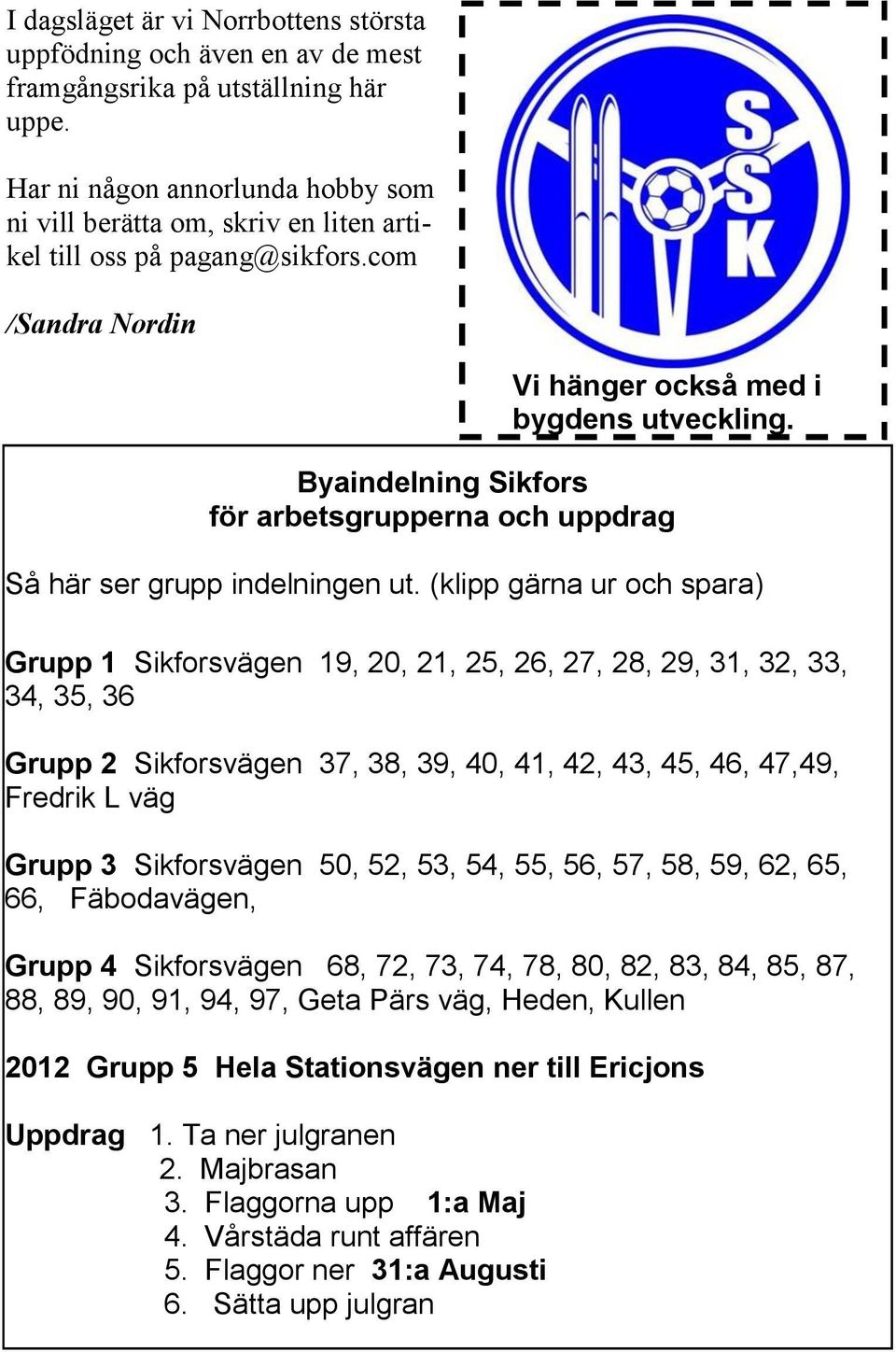 com /Sandra Nordin Sida 20 Byaindelning Sikfors för arbetsgrupperna och uppdrag Så här ser grupp indelningen ut.