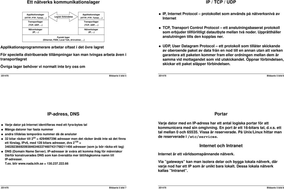 ..) Applikationsprogrammerare arbetar oftast i det övre lagret För speciella distribuerade tillämpningar kan man tvingas arbeta även i transportlagret Övriga lager behöver vi normalt inte bry oss om
