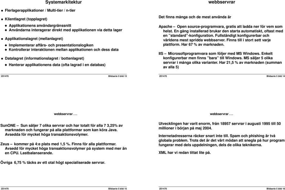 applikationens data (ofta lagrad i en databas) webbservrar Det finns många och de mest använda är Apache Open source-programvara, gratis att ladda ner för vem som helst.