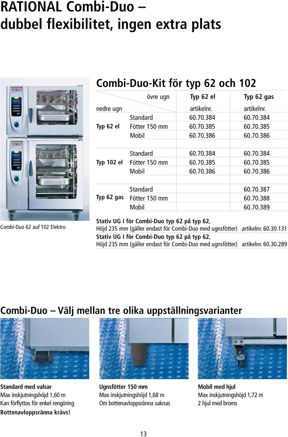 70.389 Combi-Duo 62 auf 102 Elektro Stativ UG I för Combi-Duo typ 62 på typ 62, Höjd 235 mm (gäller endast för Combi-Duo med ugnsfötter) artikelnr. 60.30.