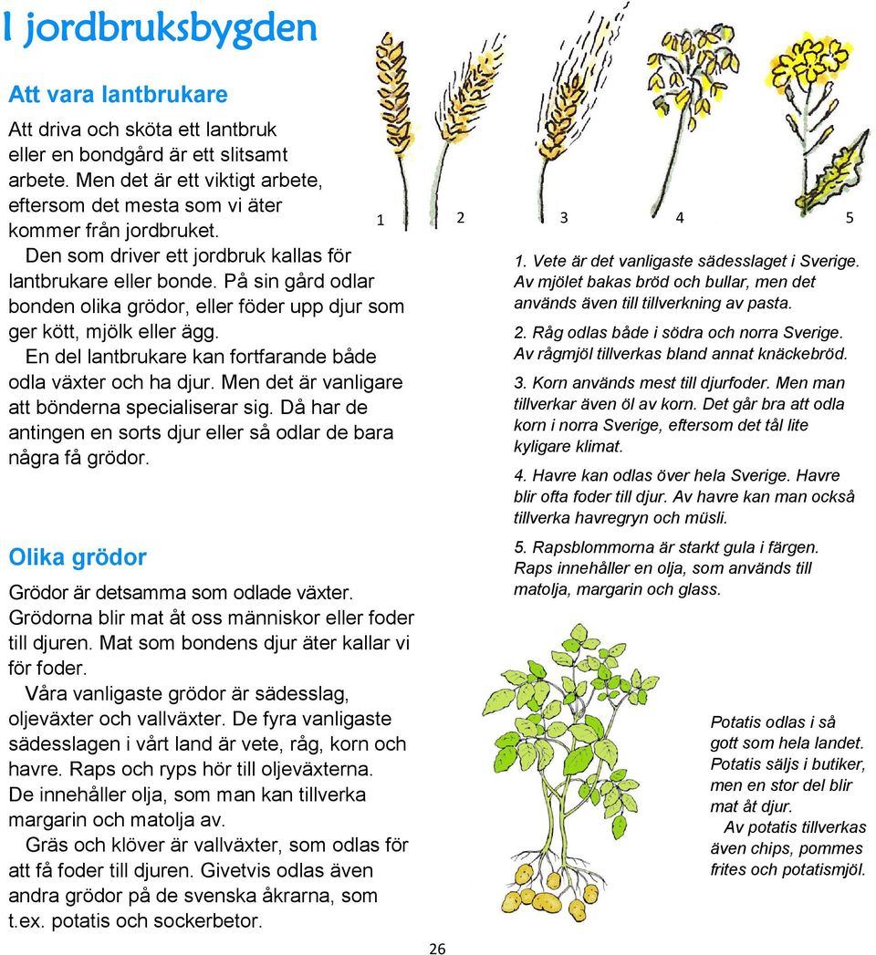 En del lantbrukare kan fortfarande både odla växter och ha djur. Men det är vanligare att bönderna specialiserar sig. Då har de antingen en sorts djur eller så odlar de bara några få grödor.