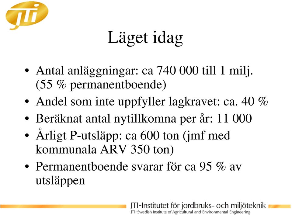 40 % Beräknat antal nytillkomna per år: 11 000 Årligt P-utsläpp: ca