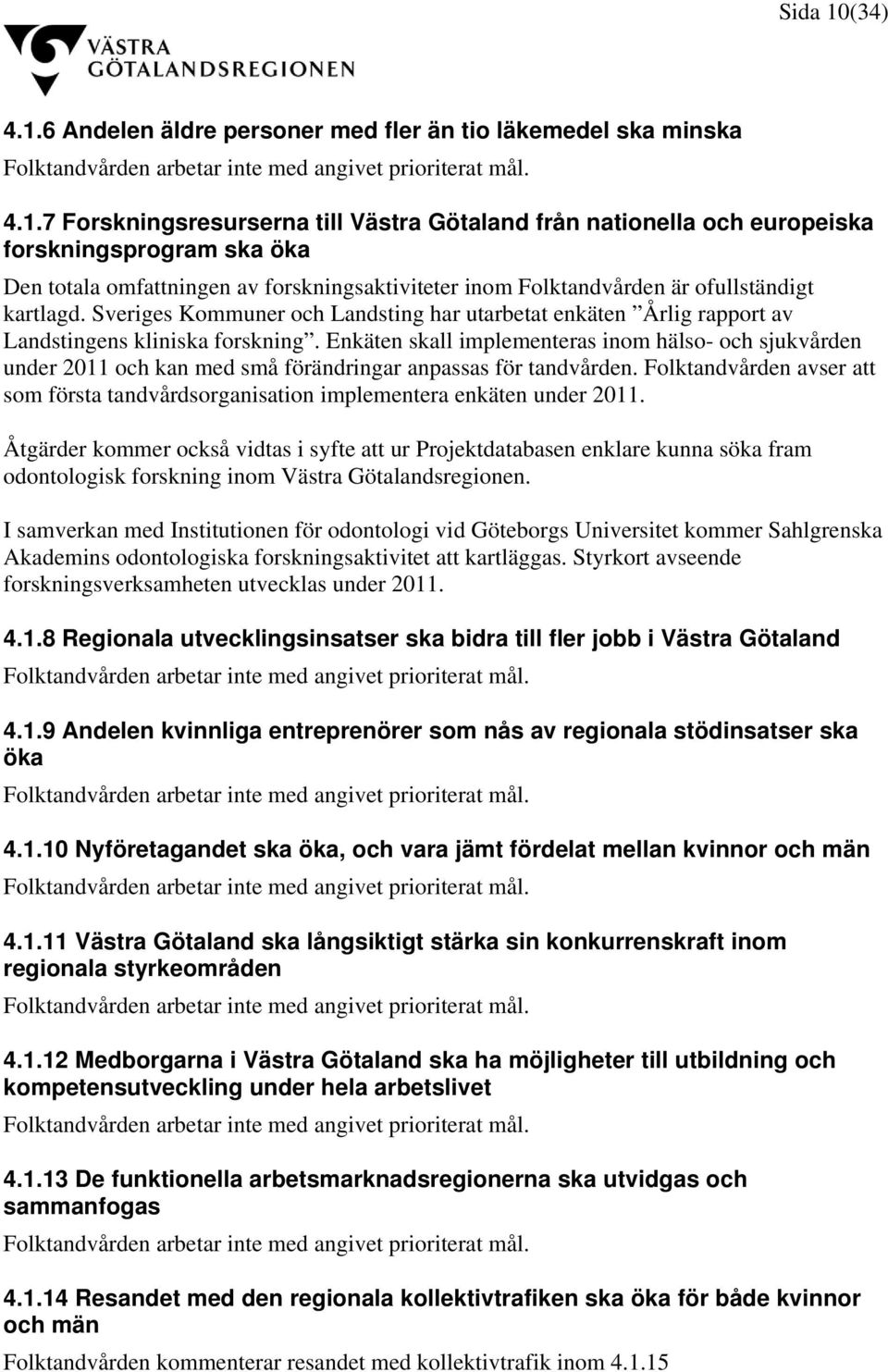 6 Andelen äldre personer med fler än tio läkemedel ska minska Folktandvården arbetar inte med angivet prioriterat mål. 4.1.