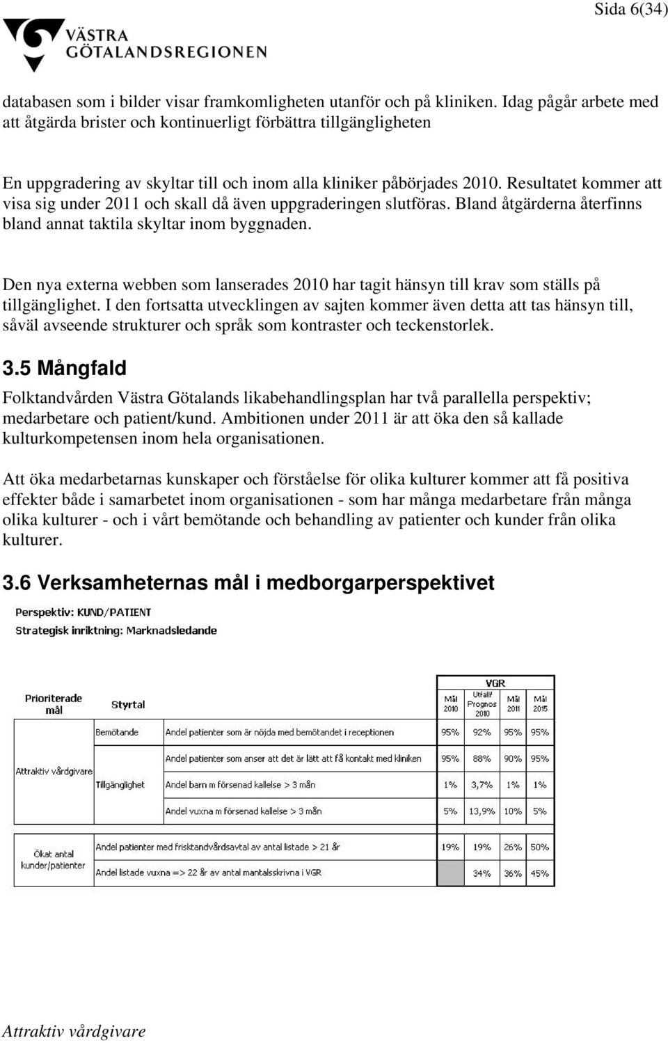Resultatet kommer att visa sig under 2011 och skall då även uppgraderingen slutföras. Bland åtgärderna återfinns bland annat taktila skyltar inom byggnaden.