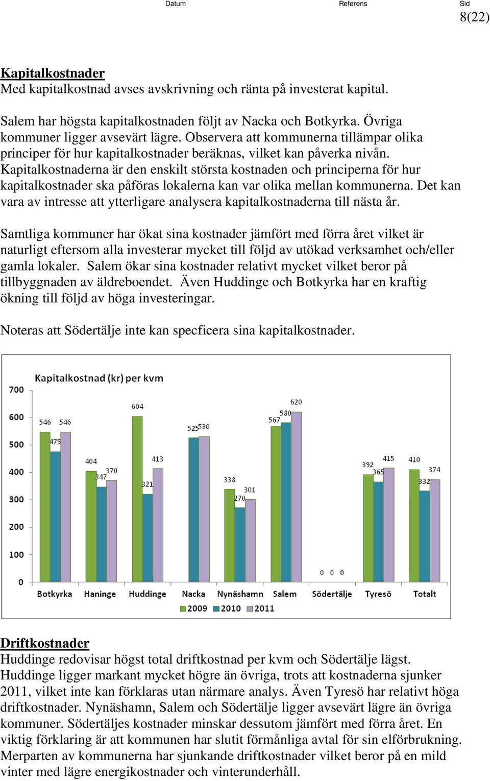 Kapitalkostnaderna är den enskilt största kostnaden och principerna för hur kapitalkostnader ska påföras lokalerna kan var olika mellan kommunerna.