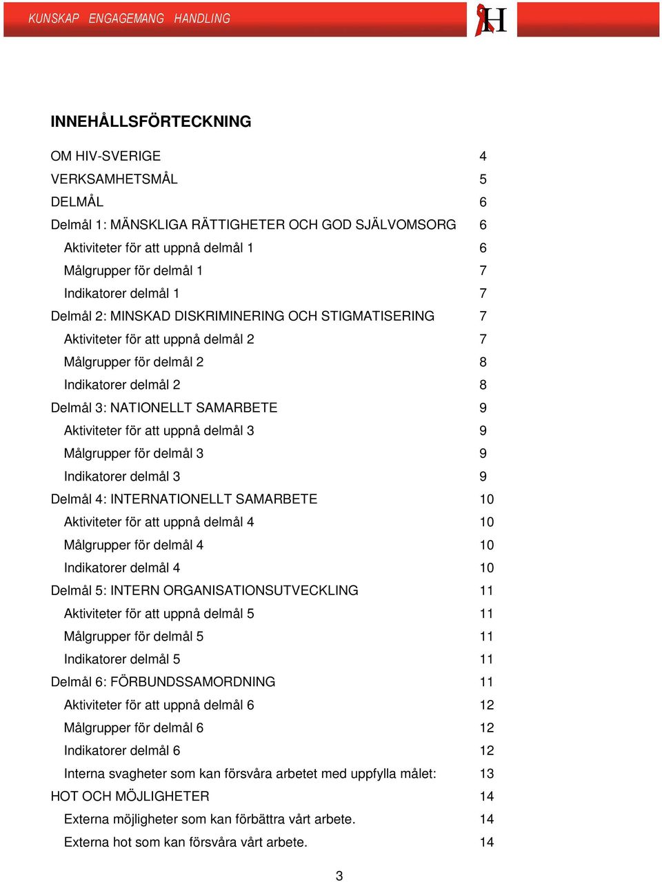 uppnå delmål 3 9 Målgrupper för delmål 3 9 Indikatorer delmål 3 9 Delmål 4: INTERNATIONELLT SAMARBETE 10 Aktiviteter för att uppnå delmål 4 10 Målgrupper för delmål 4 10 Indikatorer delmål 4 10