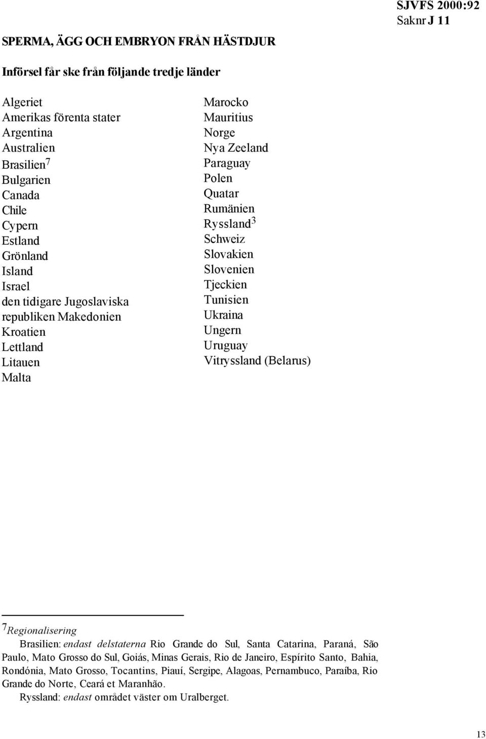 Slovakien Slovenien Tjeckien Tunisien Ukraina Ungern Uruguay Vitryssland (Belarus) 7 Regionalisering Brasilien: endast delstaterna Rio Grande do Sul, Santa Catarina, Paraná, São Paulo, Mato Grosso do