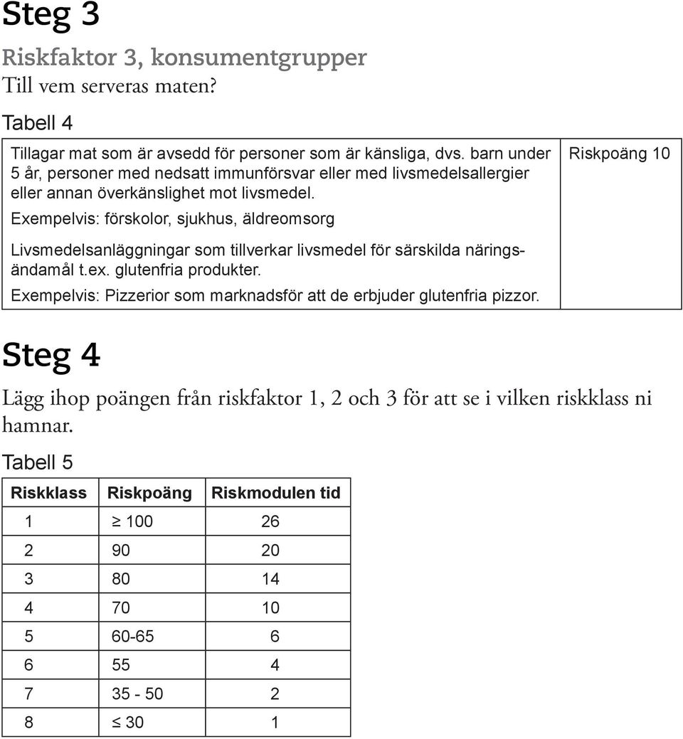 Exempelvis: förskolor, sjukhus, äldreomsorg Riskpoäng 10 Livsmedelsanläggningar som tillverkar livsmedel för särskilda näringsändamål t.ex. glutenfria produkter.