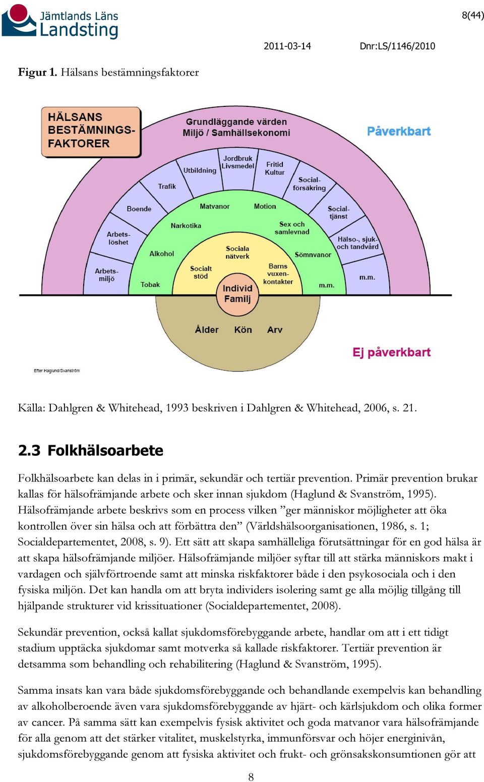 Primär prevention brukar kallas för hälsofrämjande arbete och sker innan sjukdom (Haglund & Svanström, 1995).