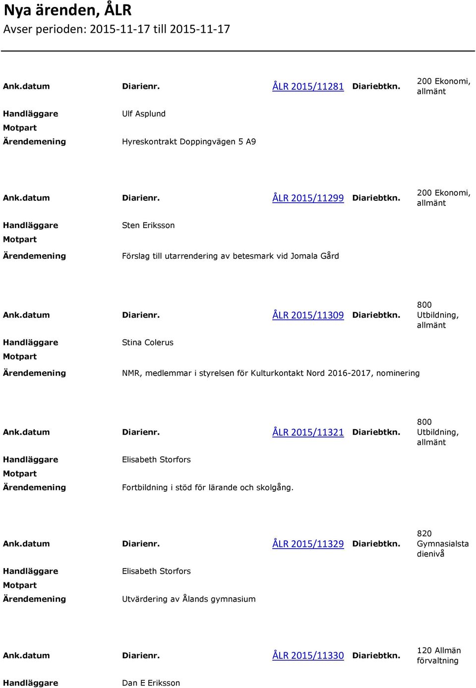 Stina Colerus NMR, medlemmar i styrelsen för Kulturkontakt Nord 2016-2017, nominering Ank.datum Diarienr. ÅLR 2015/11321 Diariebtkn.