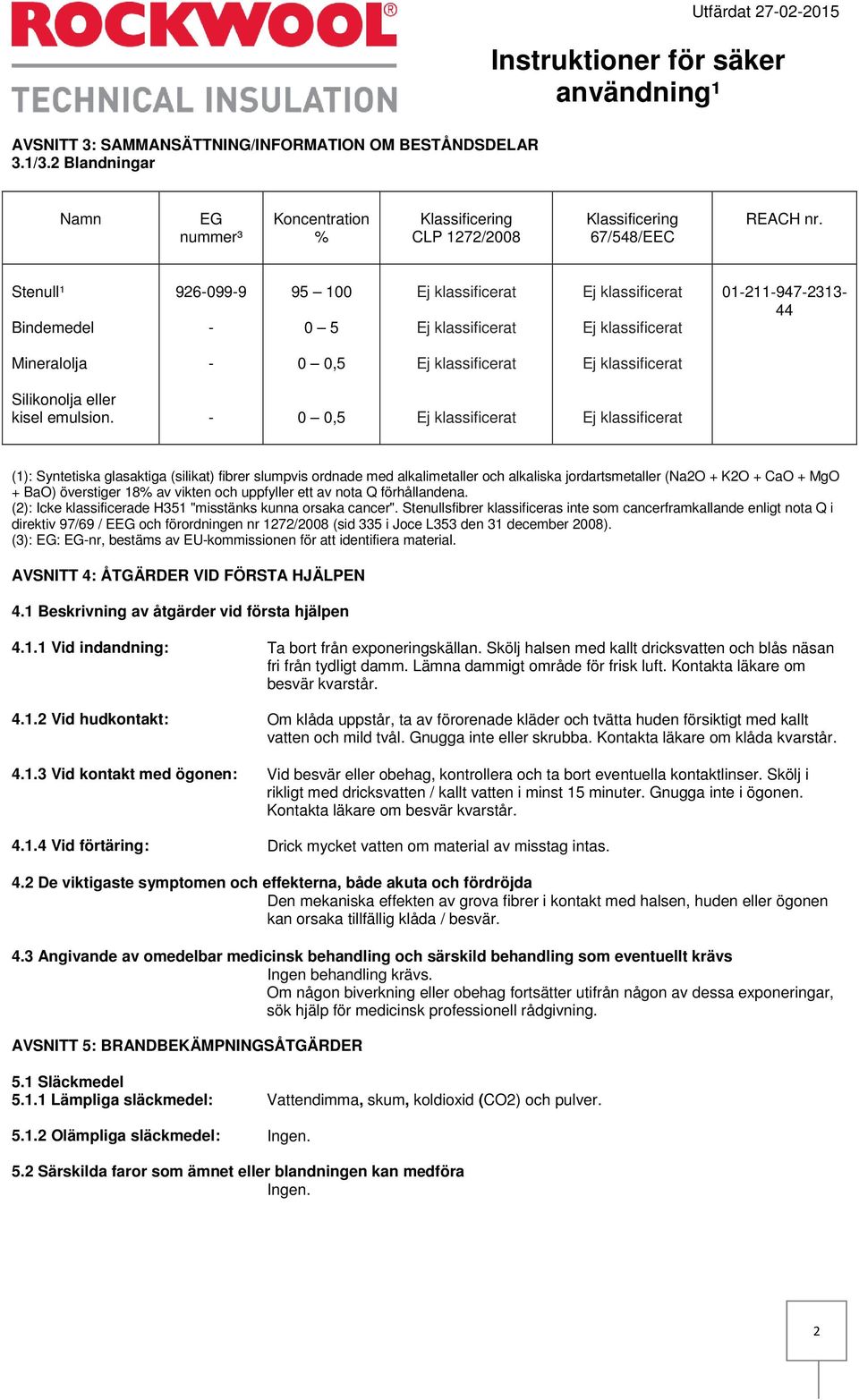 - 0 0,5 (1): Syntetiska glasaktiga (silikat) fibrer slumpvis ordnade med alkalimetaller och alkaliska jordartsmetaller (Na2O + K2O + CaO + MgO + BaO) överstiger 18% av vikten och uppfyller ett av