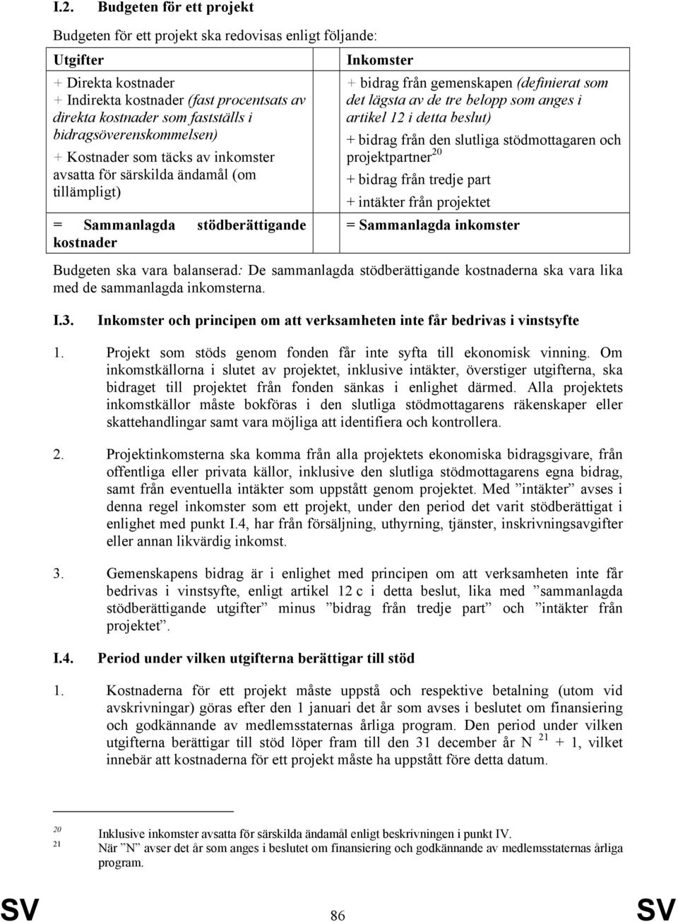 som det lägsta av de tre belopp som anges i artikel 12 i detta beslut) + bidrag från den slutliga stödmottagaren och projektpartner 20 + bidrag från tredje part + intäkter från projektet =