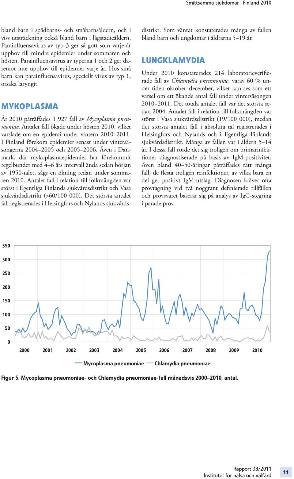 Hos små barn kan parainfluensavirus, speciellt virus av typ 1, orsaka laryngit. MYKOPLASMA År 2010 påträffades 1 927 fall av Mycoplasma pneumoniae.
