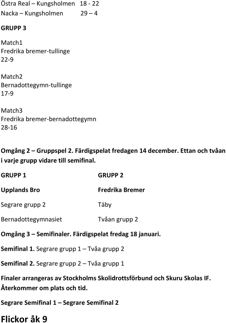 Ettan och tvåan i varje grupp vidare till semifinal.