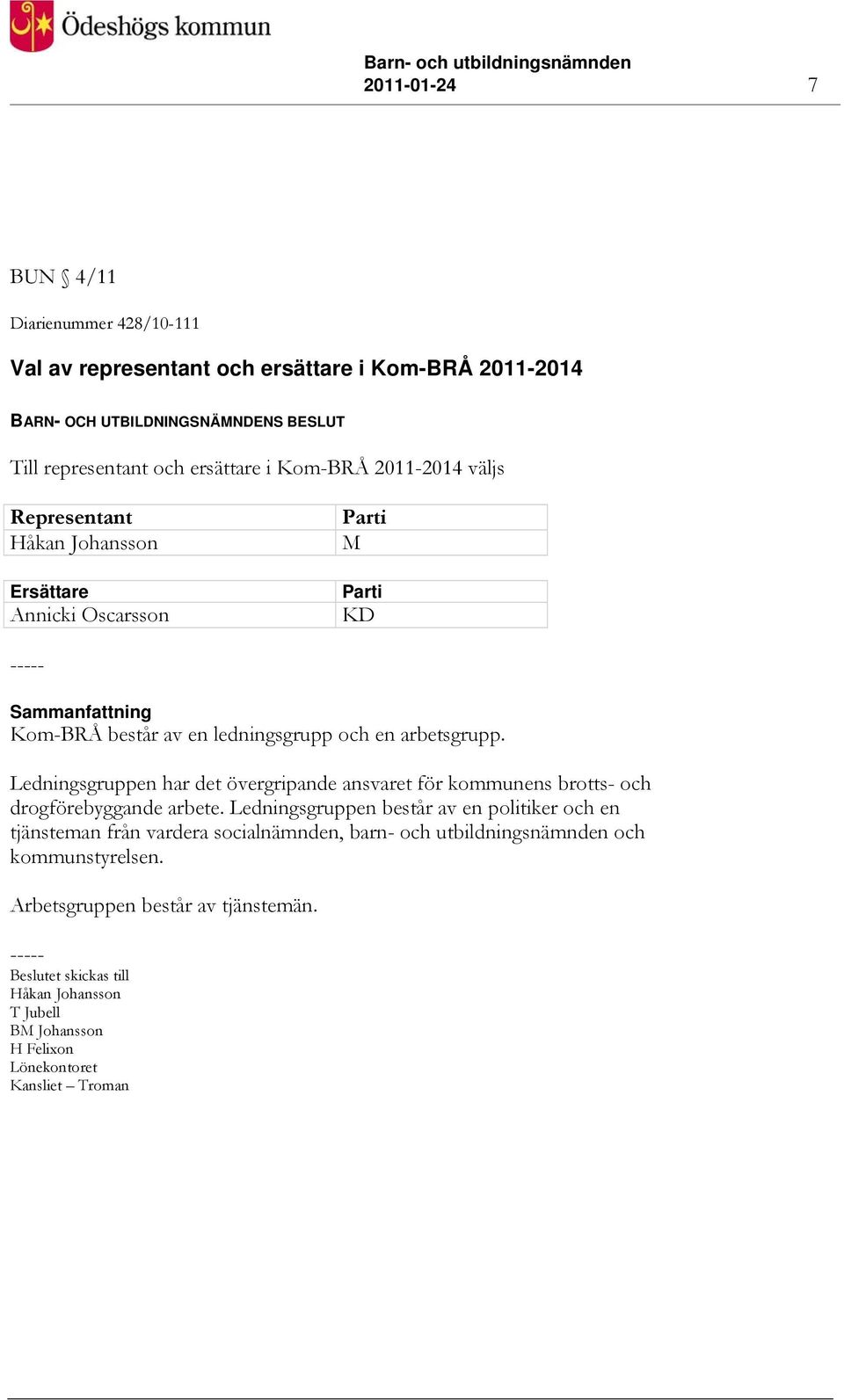 Ledningsgruppen har det övergripande ansvaret för kommunens brotts- och drogförebyggande arbete.