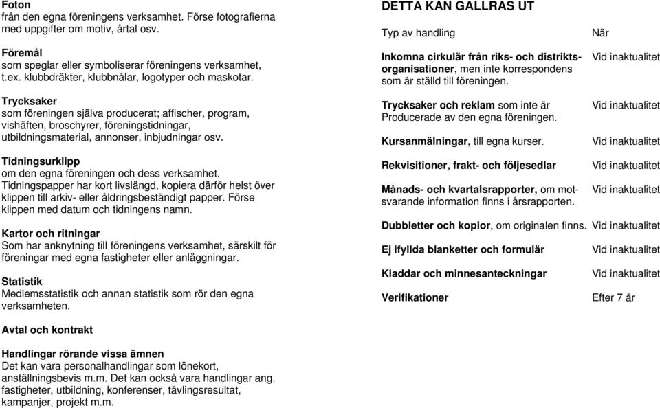 Trycksaker som föreningen själva producerat; affischer, program, vishäften, broschyrer, föreningstidningar, utbildningsmaterial, annonser, inbjudningar osv.