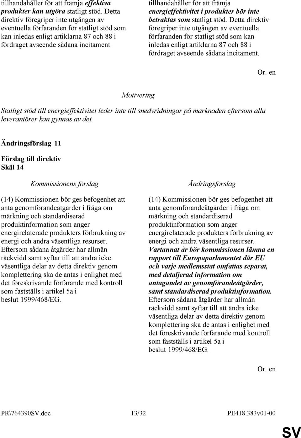 tillhandahåller för att främja energieffektivitet i produkter bör inte betraktas som statligt stöd.