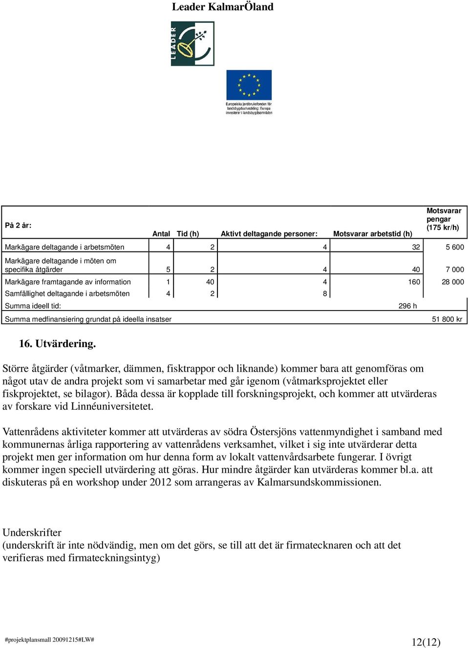 Större åtgärder (våtmarker, dämmen, fisktrappor och liknande) kommer bara att genomföras om något utav de andra projekt som vi samarbetar med går igenom (våtmarksprojektet eller fiskprojektet, se