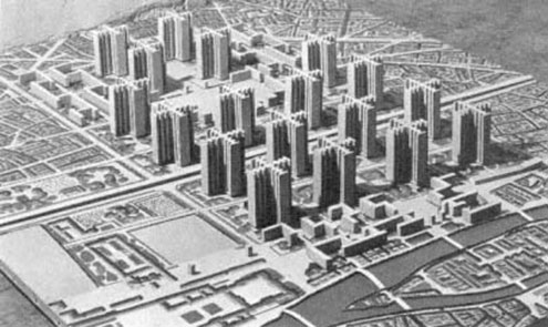 Le Corbusiers ej verkställda plan för Paris. Källa: Fondation Le Corbusier [2].