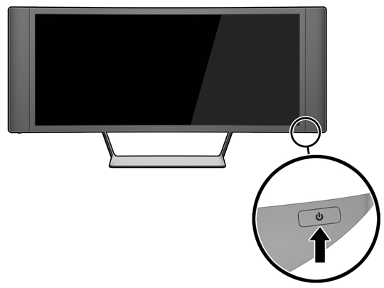 3. Tryck på strömknappen under den högra högtalaren för att starta bildskärmen. VIKTIGT: Om en bildskärm visar samma statiska bild under en längre period kan bilden brännas fast på skärmen.