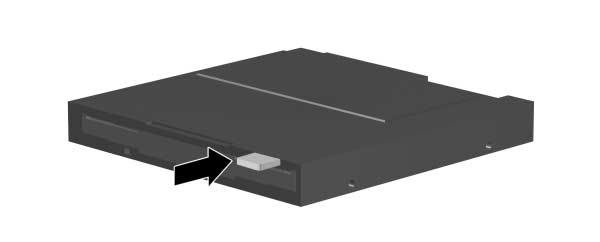 Enheter Sätta i en diskett Du sätter i en diskett i en diskettenhet genom att försiktigt trycka i disketten, med etikettsidan uppåt, i enheten tills den sitter på plats.