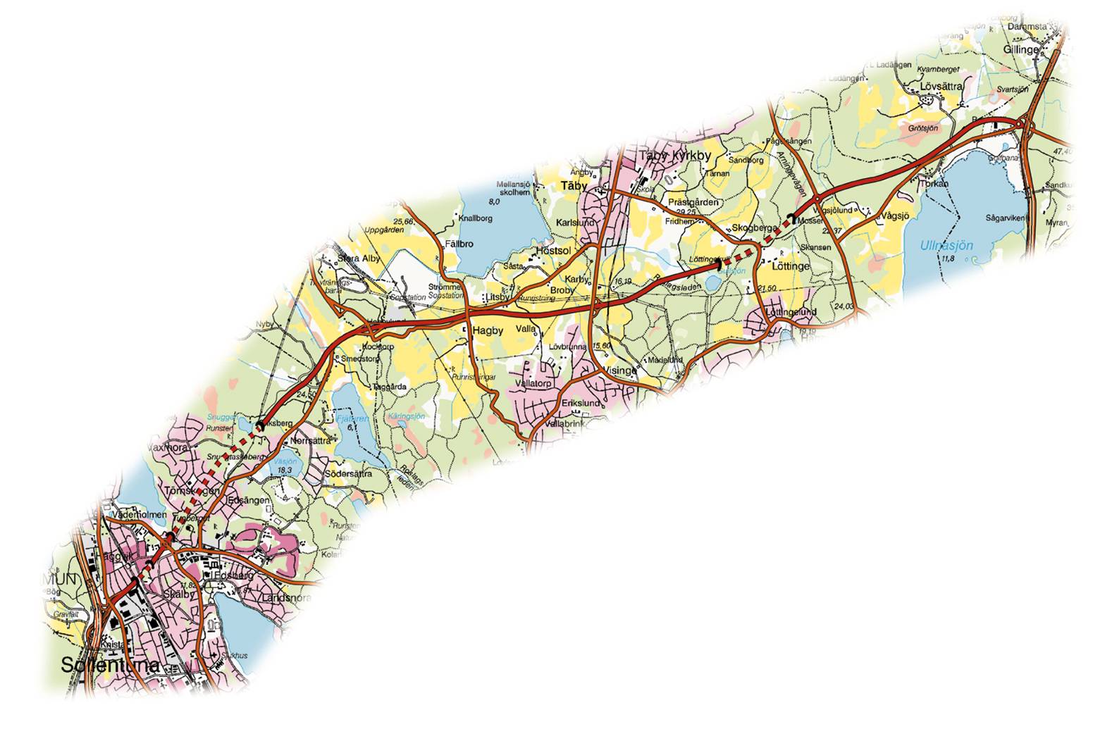 Norrortsleden En 16 km lång tvärförbindelse mellan E 4 vid Häggvik och E 18 vid Rosenkälla 15 km ny väg Motorväg Häggvik-Täby