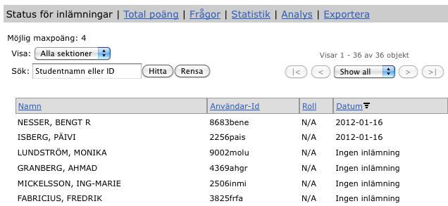 4. Kontrollera hur många studenter som lämnat in. 5.