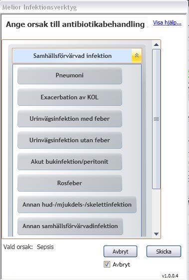 1. En rullmeny med olika diagnosval fälls ut 2.