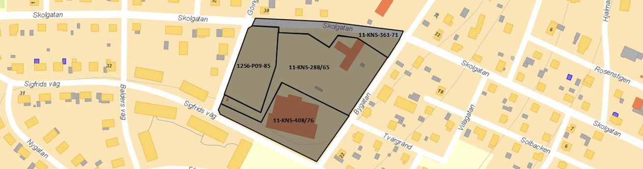 Översiktlig karta som visar vilka detaljplaner som i dagsläget gäller för planområdet. Respektive detaljplans aktnummer redovisas på kartan.