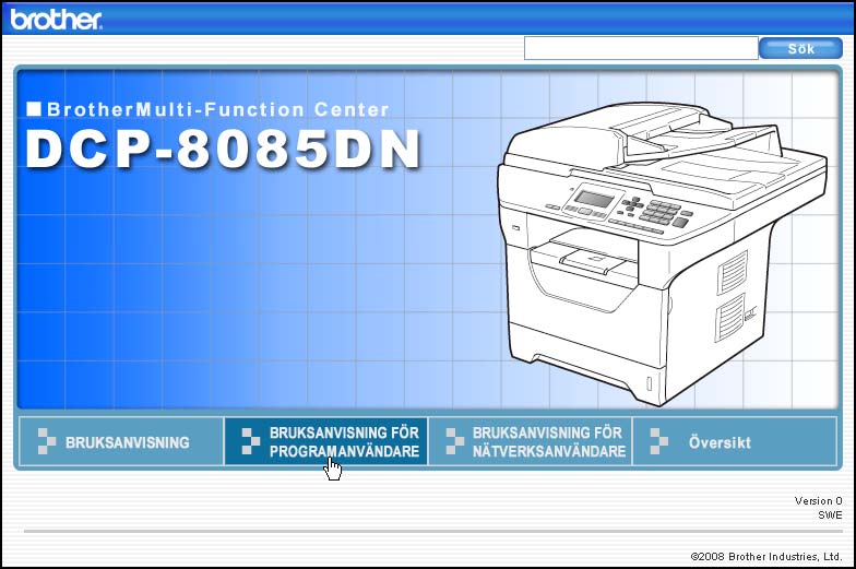 7 Programvaru- och nätverksfunktioner 7 Bruksanvisningen i HTML-format på cdskivan omfattar Bruksanvisning, Bruksanvisning för programanvändare och Bruksanvisning för nätverksanvändare för funktioner