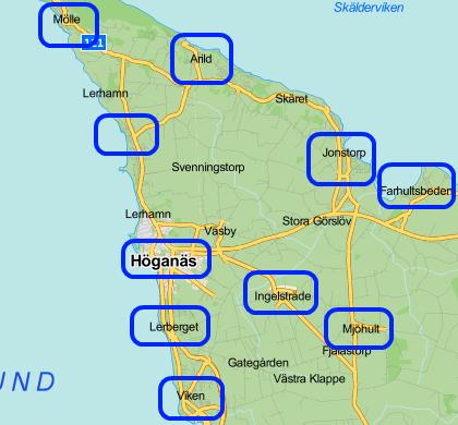 Möjliga Exploateringsområden Karta 2 - Exploaterbara områden i Höganäs kommun (grundkarta hämtad från Lokaldelen.