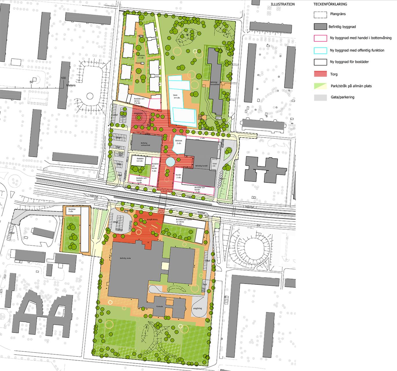 Upprustning av stadsmiljön Ett nytt stråk binder samman centrum med EttLindängeskolan och Lindängelund.