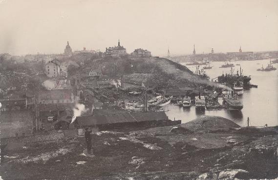 Figur 7 A. R. Lindgrens karta från 1884. Kartan visar den befintliga bebyggelsen med Lindhagens förslag till ny stadsplan lagd ovanpå.