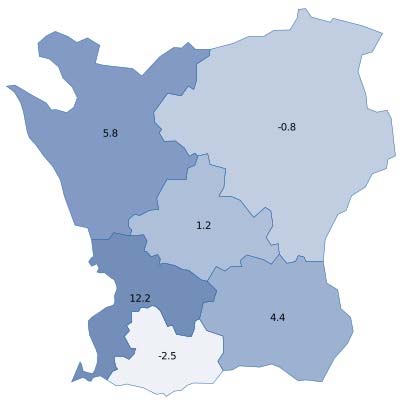 5 Positiv utveckling i 15 skånska kommuner Bland Skånes kommuner hade 15 en positiv utveckling av gästnätter under januari november 2016.