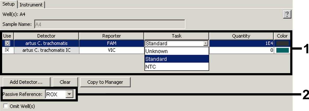 Fig. 19: Val av detektorer (Detector Manager). 8.6.3.3 Tilldelning av nödvändig information till plattpositioner När du stängt Detector Manager (Done) hittar du de detektorer som du valt under 8.6.3.2 i tabellform på Setup-planet (Well Inspector) (se Fig.