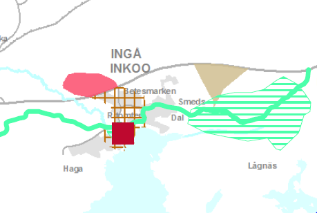 INGÅ KOMMUN Detaljplaneändring för hamnområdet i centrum 8..04 I landsapsplanen är planeringsområdet anvisat som område för tätortsfuntioner (ljusbrunt raster).