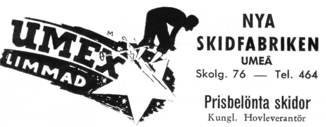 24 Nya Skidfabrik Skolgatan 76 Tel. 464 1952 -- Anders Svensson Umeå Tegelbruk Bäckström & C: o Teg Bruket Tel. 126 1939 -- J. M. Bäckström Umeå Tegelbruk Bäckström & C: o Teg Kontoret Tel.