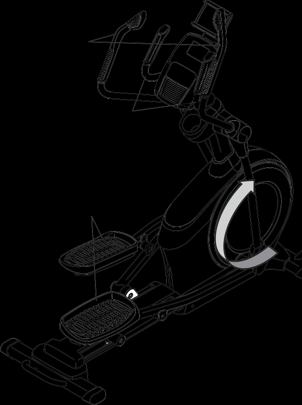 SÅ HÄR ANVÄNDER DU MASKINEN Stig upp på maskinen genom att hålla i handtagen eller de övre armarna och kliv upp på den lägsta pedalen. Kliv därefter upp på den andra pedalen.