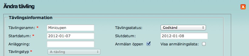 4. Klicka på Ändra i raden för respektive test. 5. Ange sista anmälningsdag om det inte redan är angivet och klicka i kryssrutan Anmälan öppen. Kryssa inte i rutan Visa anmälningslista. 6.