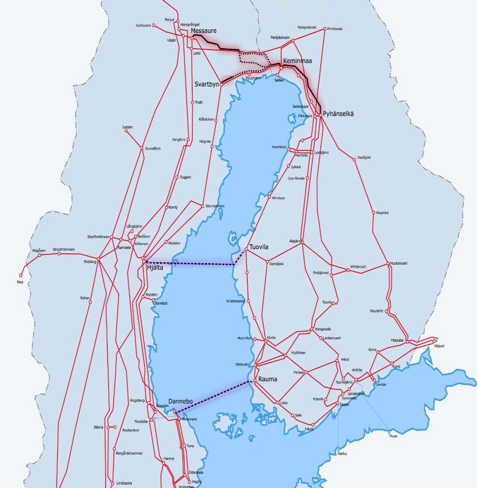 Möjliga förbindelser som har utvärderats SE1-FIN 400 kv ACförbindelse Svartbyn-Keminmaa-Pyhänselkä