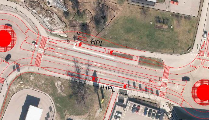 24 Trivector Traffic Övergångsstället över Skärgårdsvägen föreslås få en extra refug för att ge fotgängare och bilister möjlighet till bättre sikt och samspel.